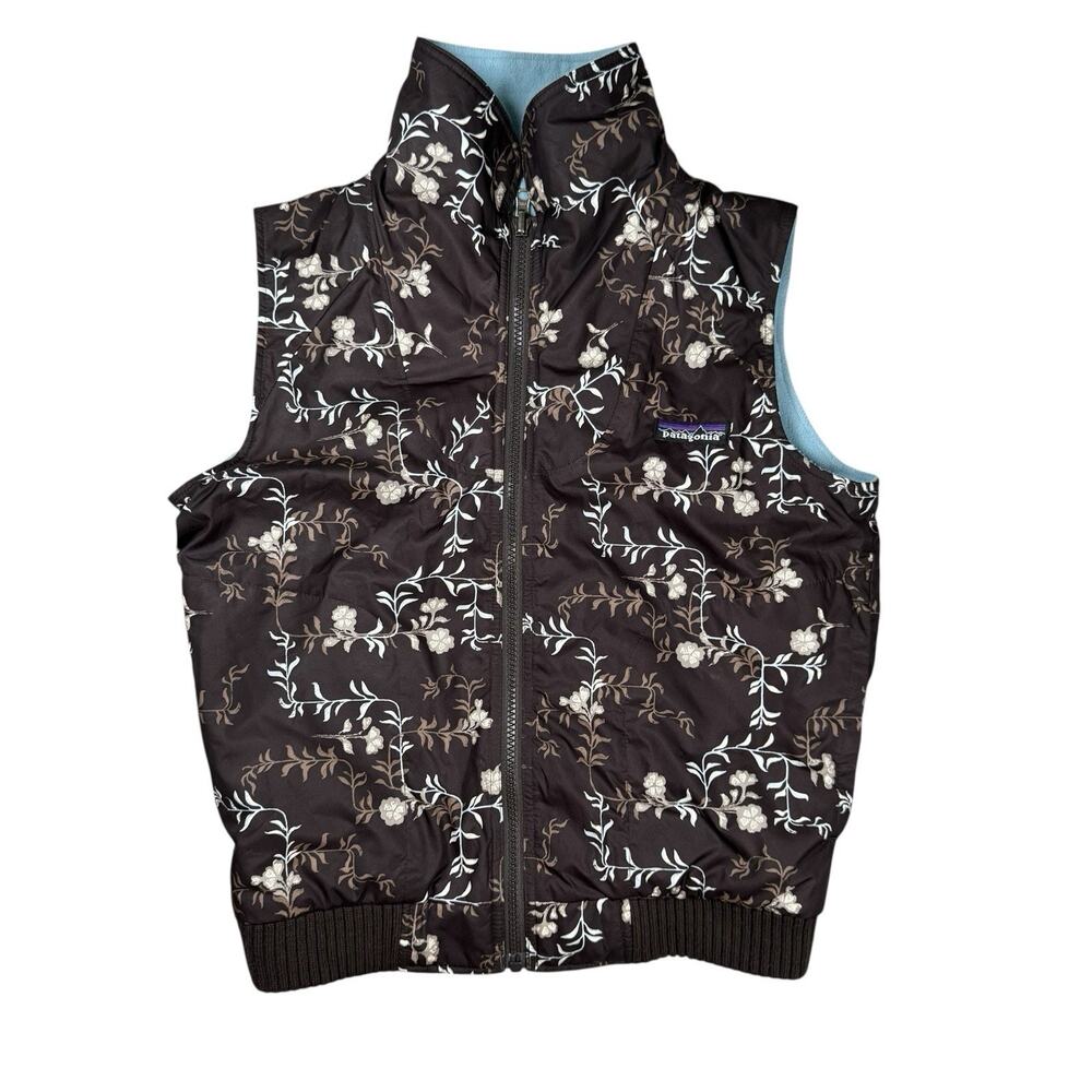 Patagonia Duality Reversible Vest Womens S Floral Fleece Blue Brown Shell Fleece
